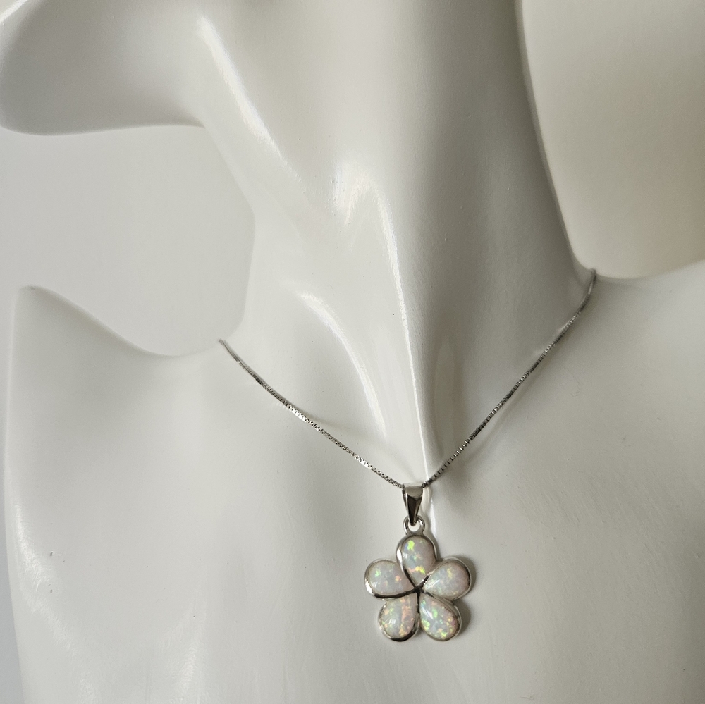 Sterling silver opal plumeria pendant